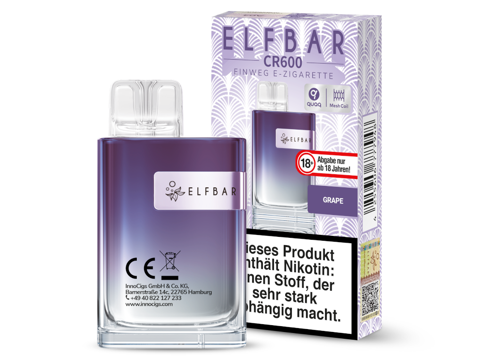 Elfbar - CR600 Einweg E-Zigarette - Grape 20 mg/ml