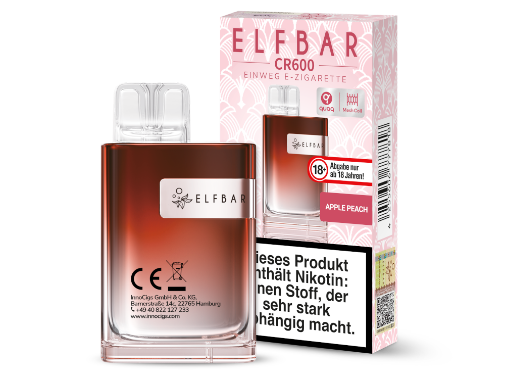 Elfbar - CR600 Einweg E-Zigarette - Apple Peach 20 mg/ml
